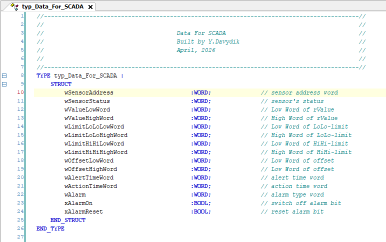 Figure 5: Definition of DUT typ_Data_For_SCADA.